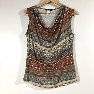 Jennie & Marlis‎ Abstract Stripe Print Sleeveless Cowl Neck Top Large